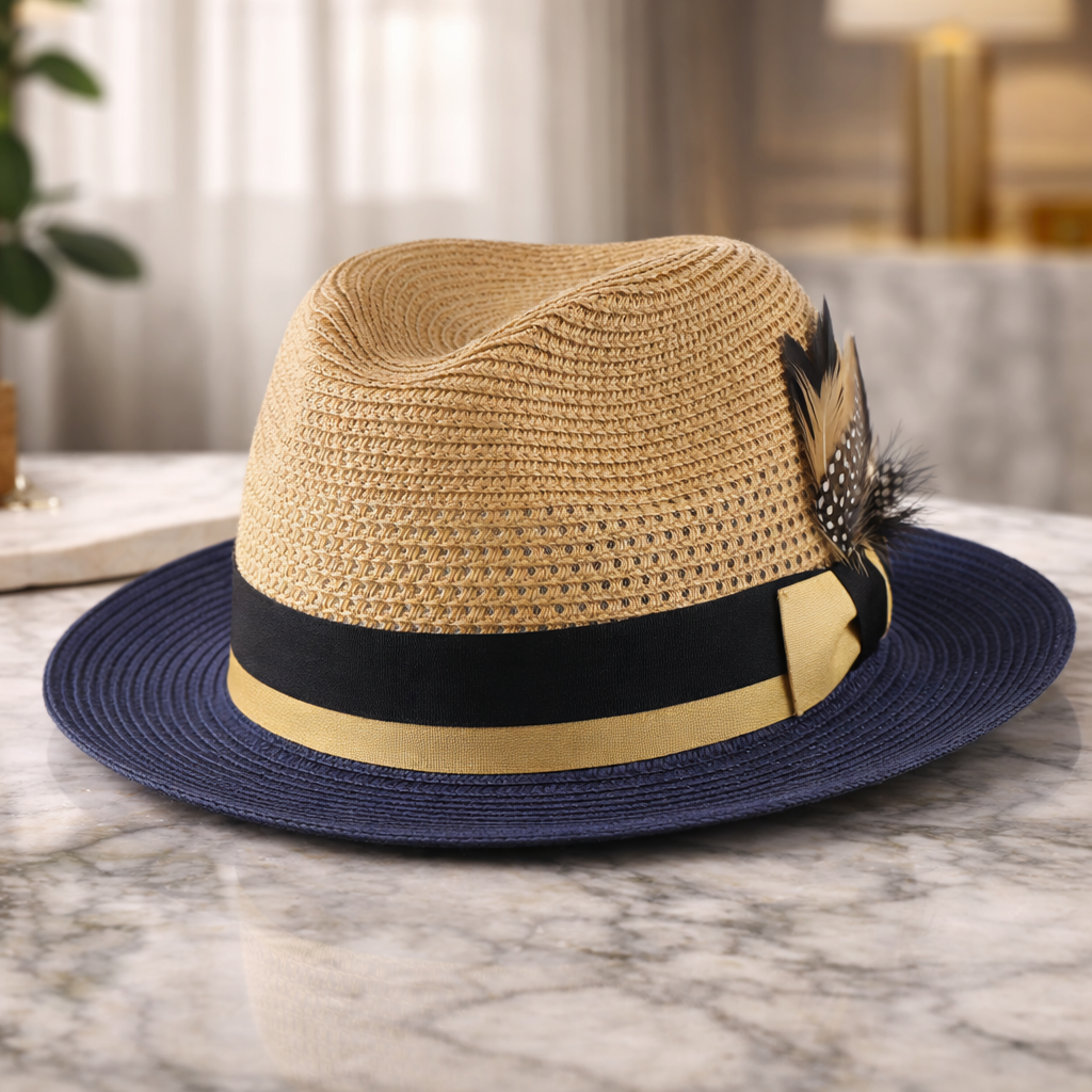 58-60cm Breathable Summer Panama Hat with Feather