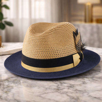 58-60cm Breathable Summer Panama Hat with Feather