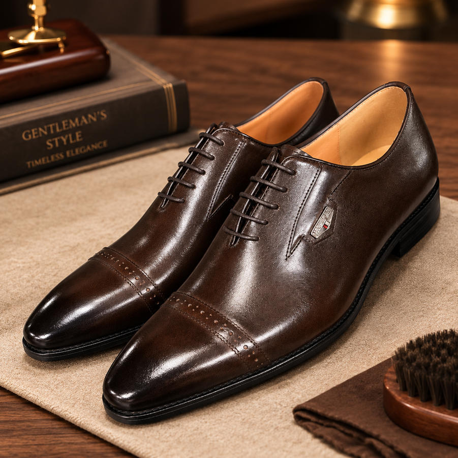 Timeless Polished Leather Cap-Toe Oxford Shoes