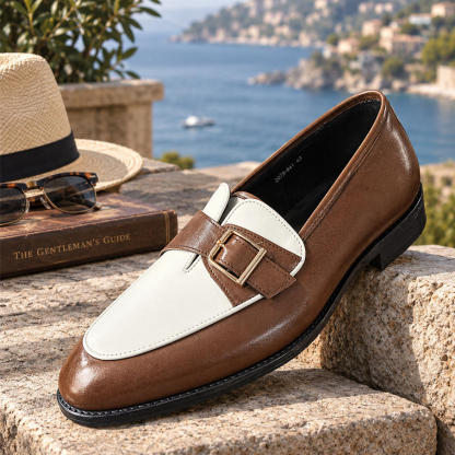 Men's Modern Contrast Leather Buckle Loafers