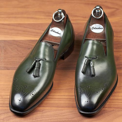 Italian Green Brogue Cap Toe Tassel Loafers-Colinshoes