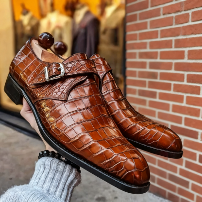 Luxe Crocodile-embossed Formal Monk Shoes