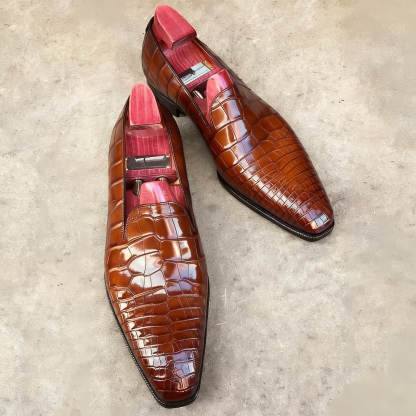 Luxe Sapphire Blue Croc-Embossed Leather Loafers