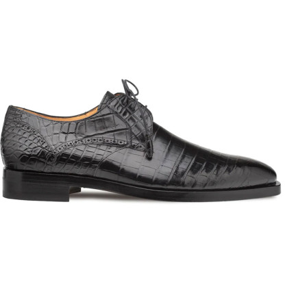 Luxury men’s black crocodile leather dress shoes close-up