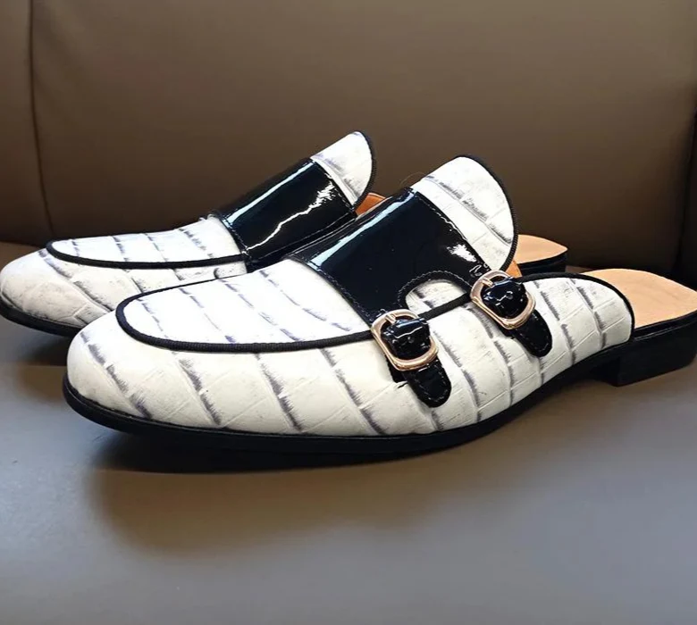 Right side profile of backless patent leather dress loafers-Colinshoes