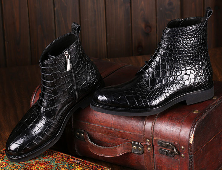 Alligator Embossed Leather Boots for Men