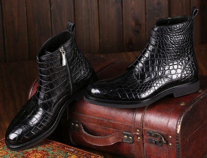 Alligator Embossed Leather Boots for Men