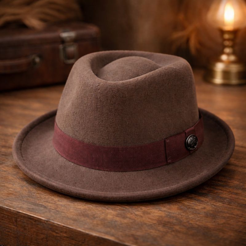 Wool Blend Fedora Button Hat in Classic Colors