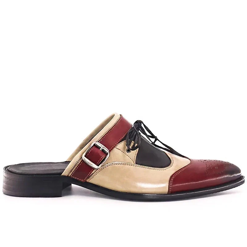 Right side profile of open-back colorblock derby sandals-Colinshoes