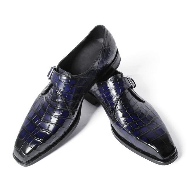 men’s luxury monk strap shoes crocodile embossed
