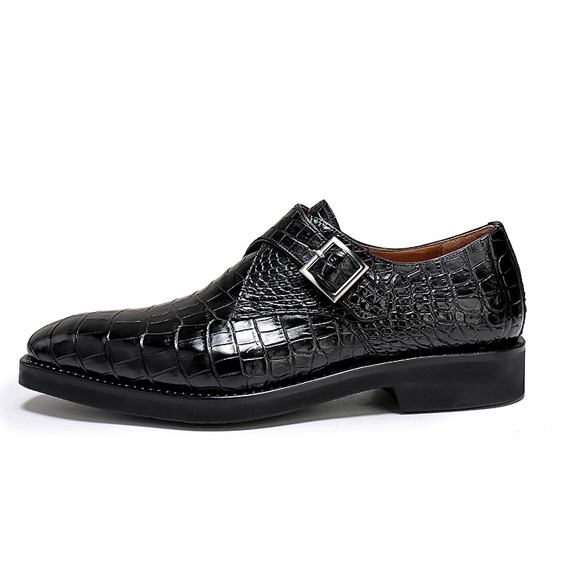 Croc-Embossed Leather Monk Strap Shoes for Men