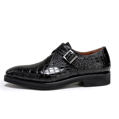 Croc-Embossed Leather Monk Strap Shoes for Men