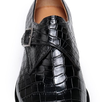 Croc-Embossed Leather Monk Strap Shoes for Men