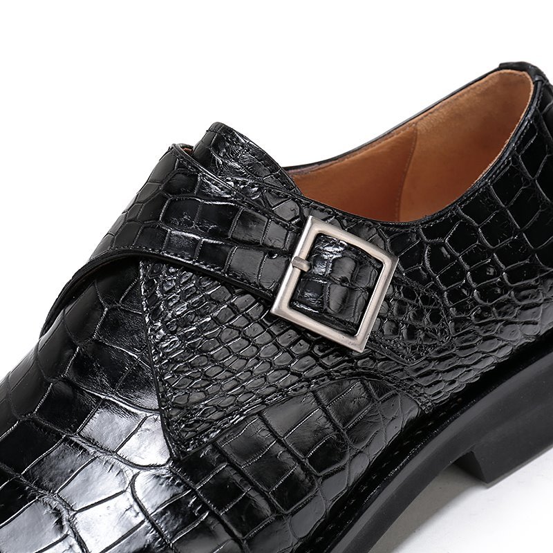 Croc-Embossed Leather Monk Strap Shoes for Men