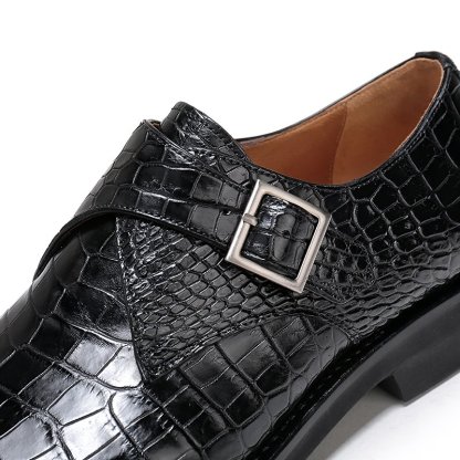 Croc-Embossed Leather Monk Strap Shoes for Men
