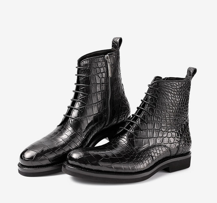 Men’s embossed leather boots left side profile