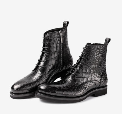 Men’s embossed leather boots left side profile