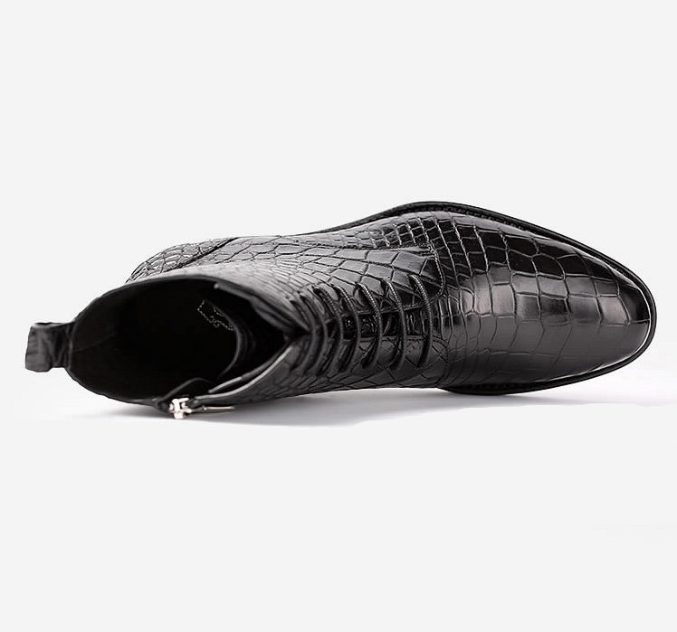 Luxury embossed ankle leather boots top angle shot