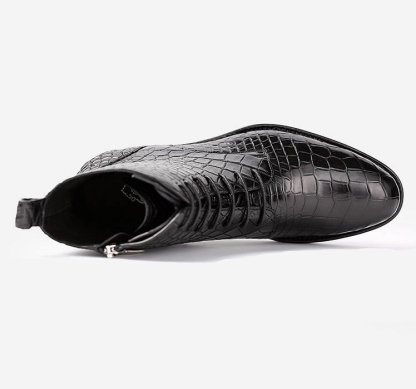 Luxury embossed ankle leather boots top angle shot