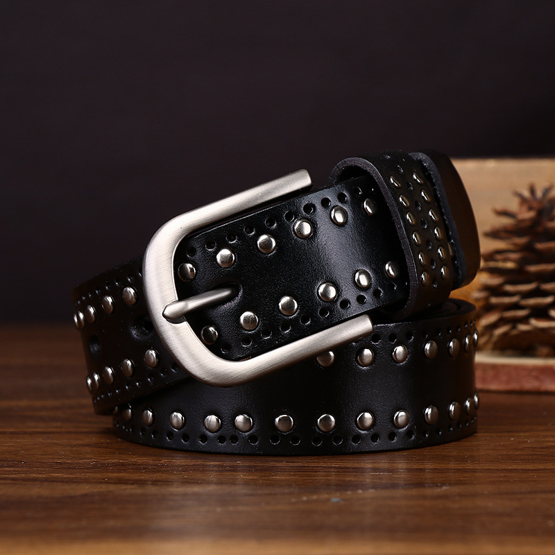 3.2cm Width Men's Punk Style Genuine Leather Belt
