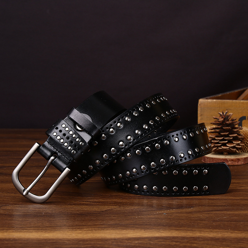 3.2cm Width Men's Punk Style Genuine Leather Belt