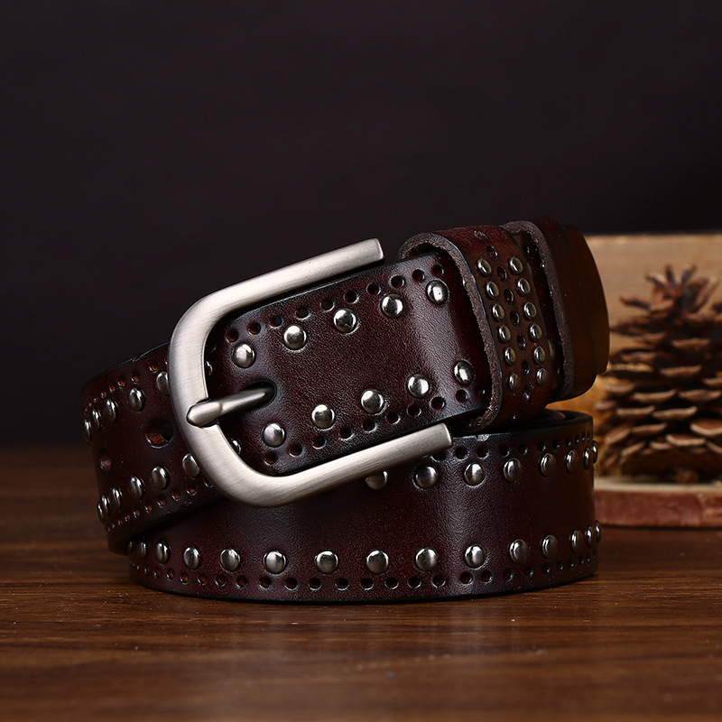 3.2cm Width Men's Punk Style Genuine Leather Belt