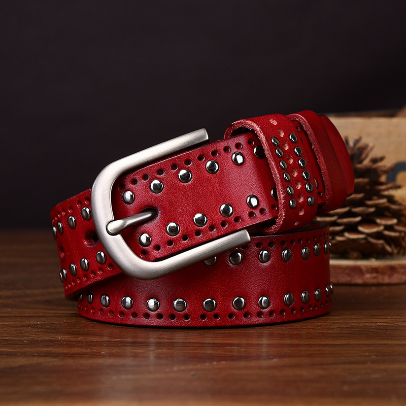 3.2cm Width Men's Punk Style Genuine Leather Belt