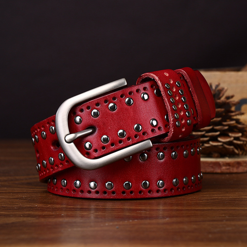 3.2cm Width Men's Punk Style Genuine Leather Belt