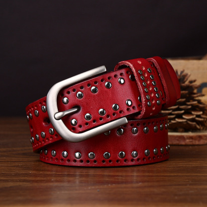 3.2cm Width Men's Punk Style Genuine Leather Belt
