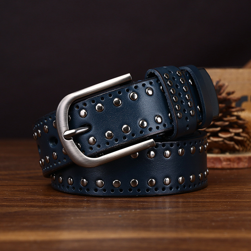 3.2cm Width Men's Punk Style Genuine Leather Belt