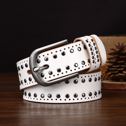 3.2cm Width Men's Punk Style Genuine Leather Belt