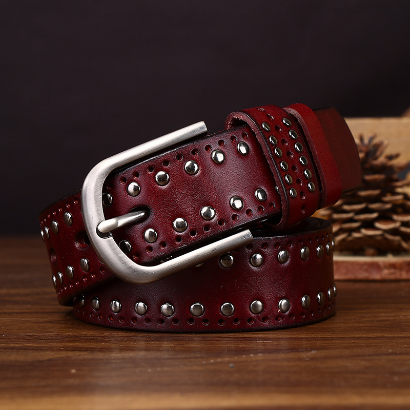 3.2cm Width Men's Punk Style Genuine Leather Belt
