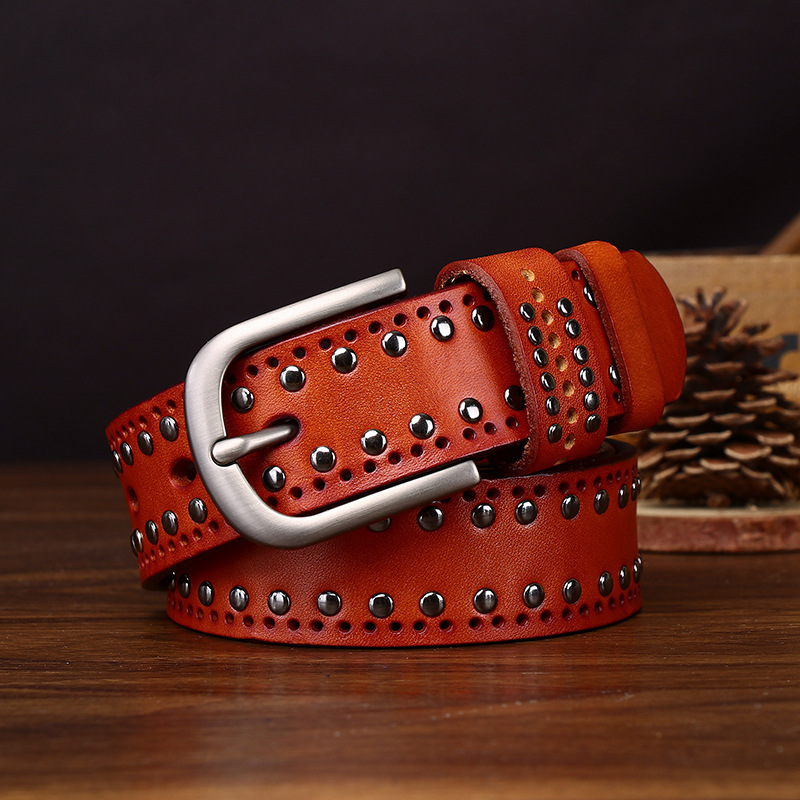 3.2cm Width Men's Punk Style Genuine Leather Belt