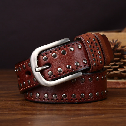 3.2cm Width Men's Punk Style Genuine Leather Belt