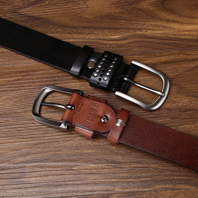 3.2cm Width Men's Punk Style Genuine Leather Belt