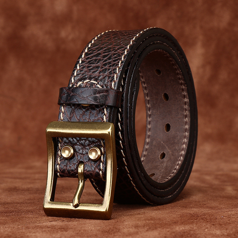 3.8cm Men’s Vintage Thick Leather Belt