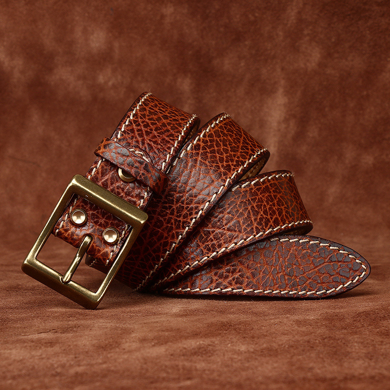 3.8cm Men’s Vintage Thick Leather Belt
