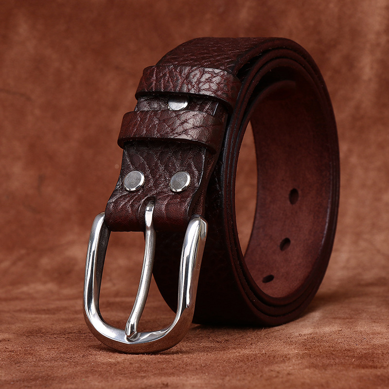 3.8cm Luxury Buffalo Texture Leather Belt for Men--Clinshoes