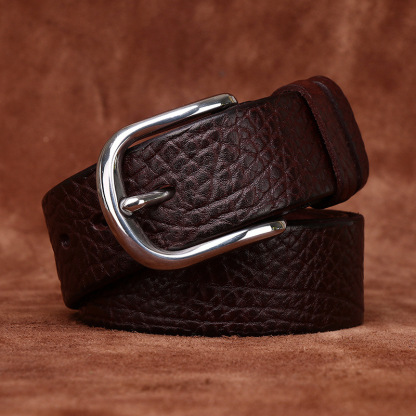 3.8cm Luxury Buffalo Texture Leather Belt for Men