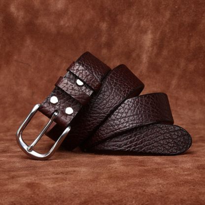3.8cm Luxury Buffalo Texture Leather Belt for Men