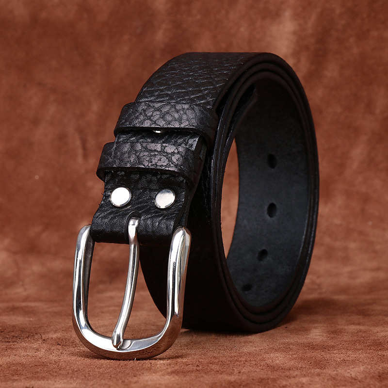3.8cm Luxury Buffalo Texture Leather Belt for Men