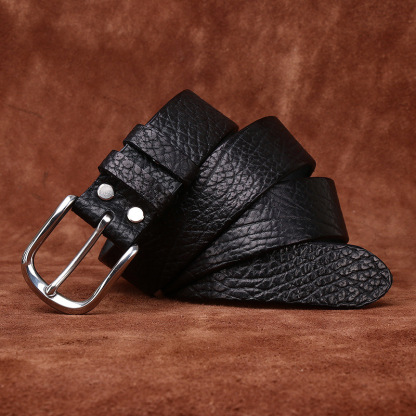 3.8cm Luxury Buffalo Texture Leather Belt for Men