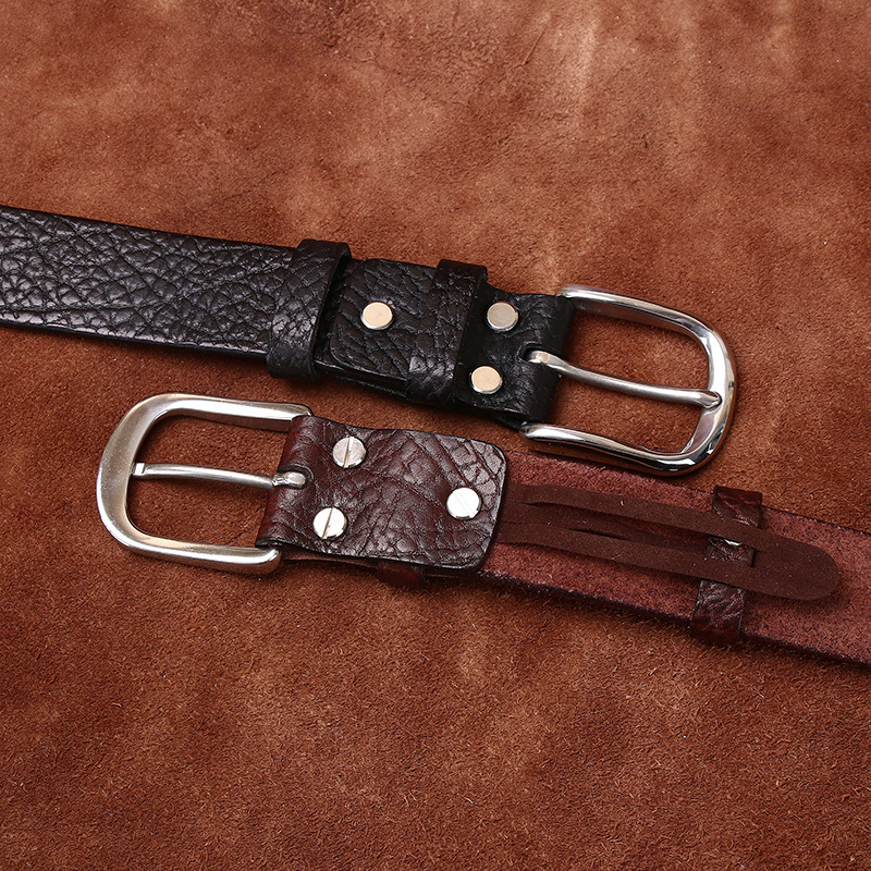 3.8cm Luxury Buffalo Texture Leather Belt for Men