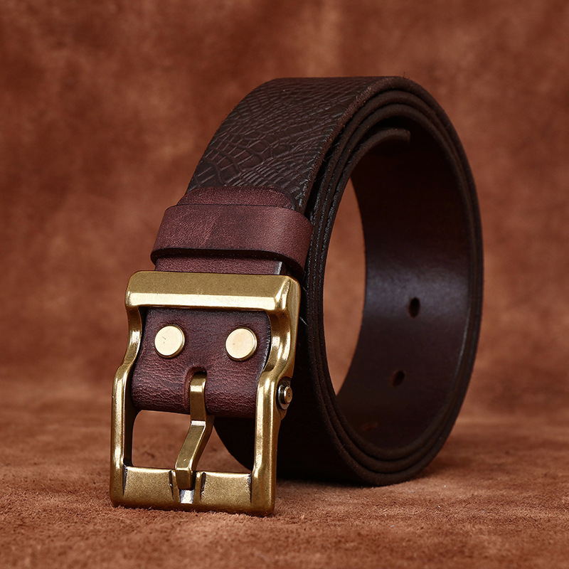 3.8cm Vintage Embossed Full-Grain Leather Belt