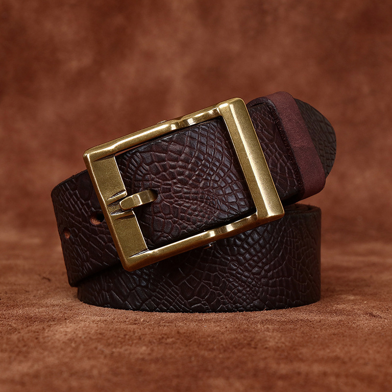 3.8cm Vintage Embossed Full-Grain Leather Belt