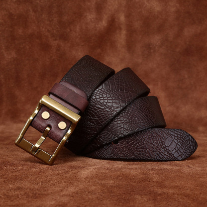 3.8cm Vintage Embossed Full-Grain Leather Belt