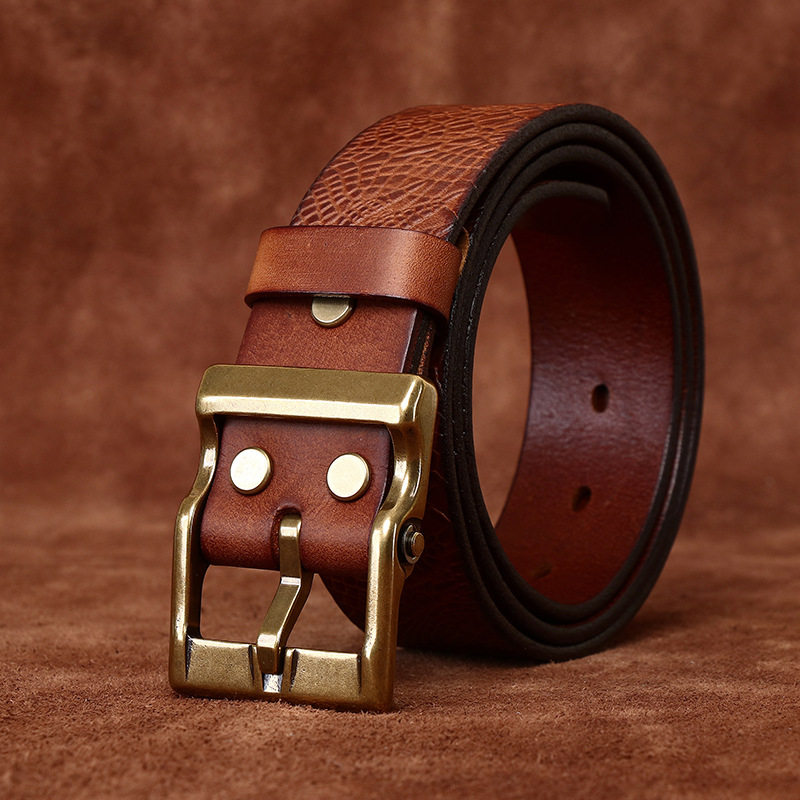 3.8cm Vintage Embossed Full-Grain Leather Belt