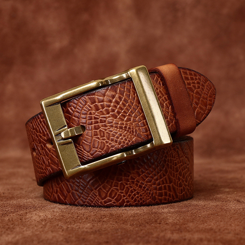 3.8cm Vintage Embossed Full-Grain Leather Belt
