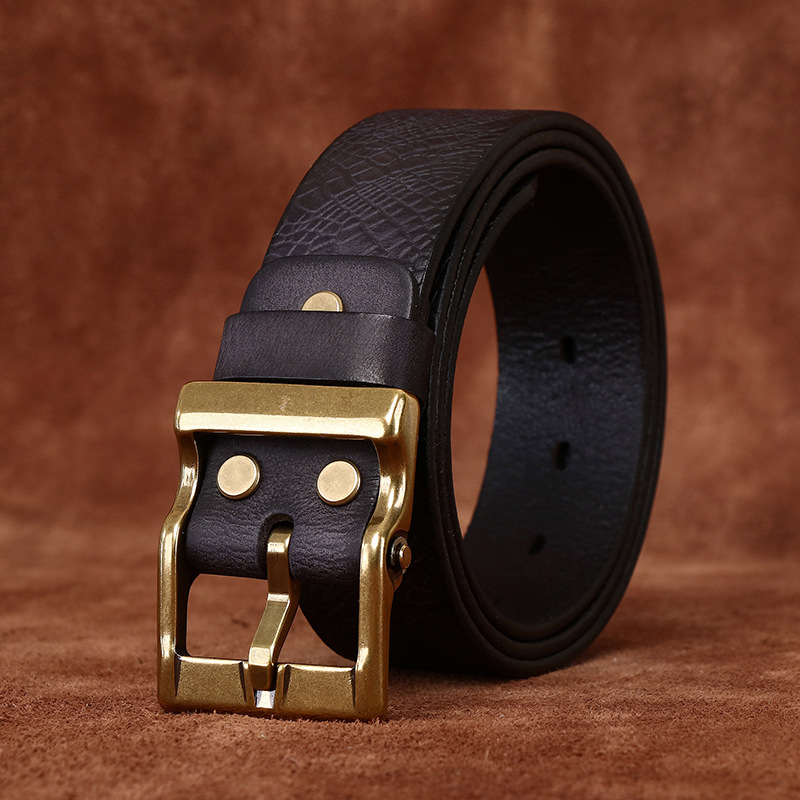 3.8cm Vintage Embossed Full-Grain Leather Belt