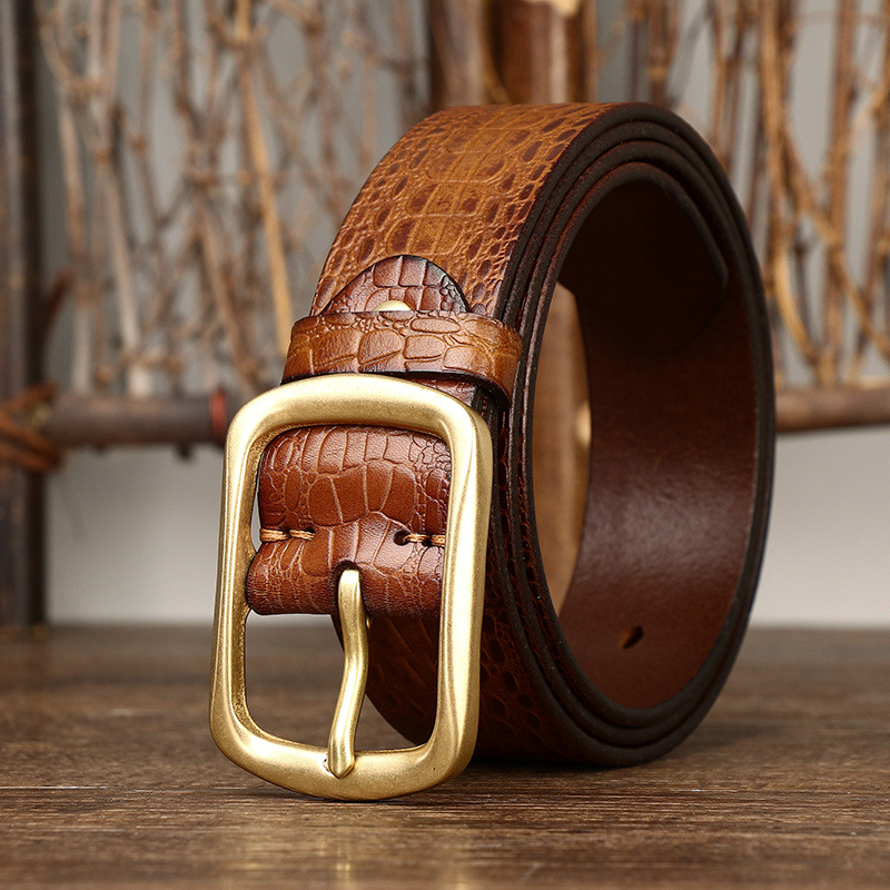 3.8cm Crocodile Embossed Full-Grain Leather Belt